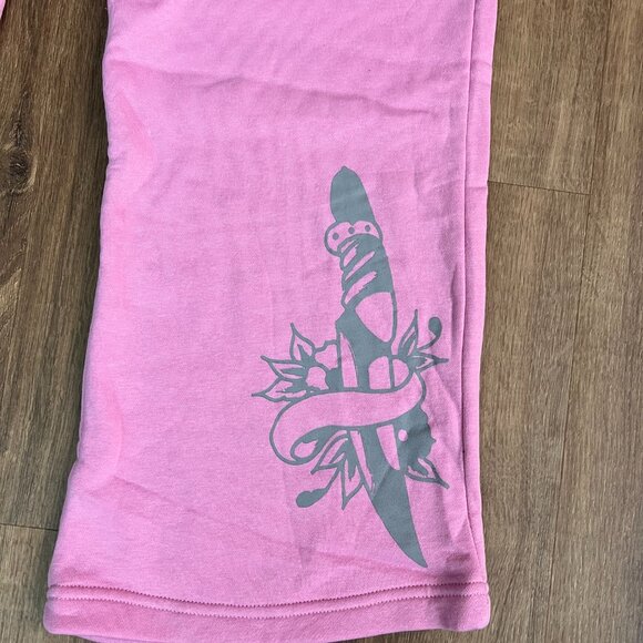 NEW Ed Hardy Tiger Tattoo Wide Leg Pink Jogger Sweatpants Y2K - Picture 11 of 15